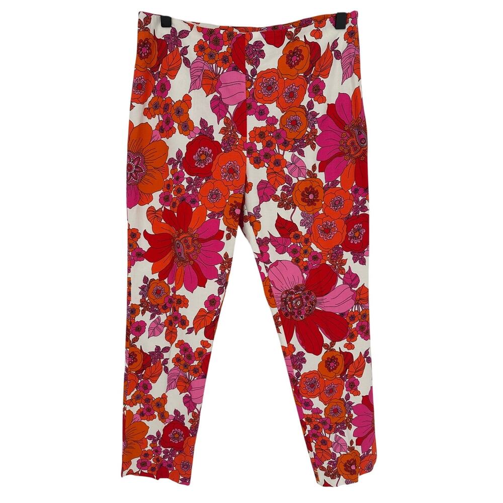 Trina Turk Lahaina White High Rise Pants Red Pink Floral Print Resort Vacay 2